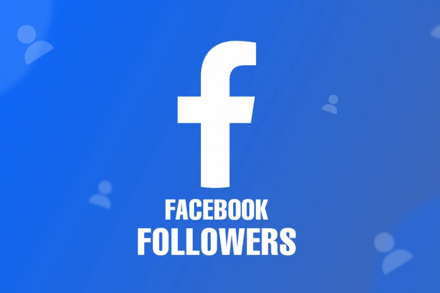 یک صفحه آبی که حرف f و facebook followers روی آن با رنگ سفید نوشته شده است.