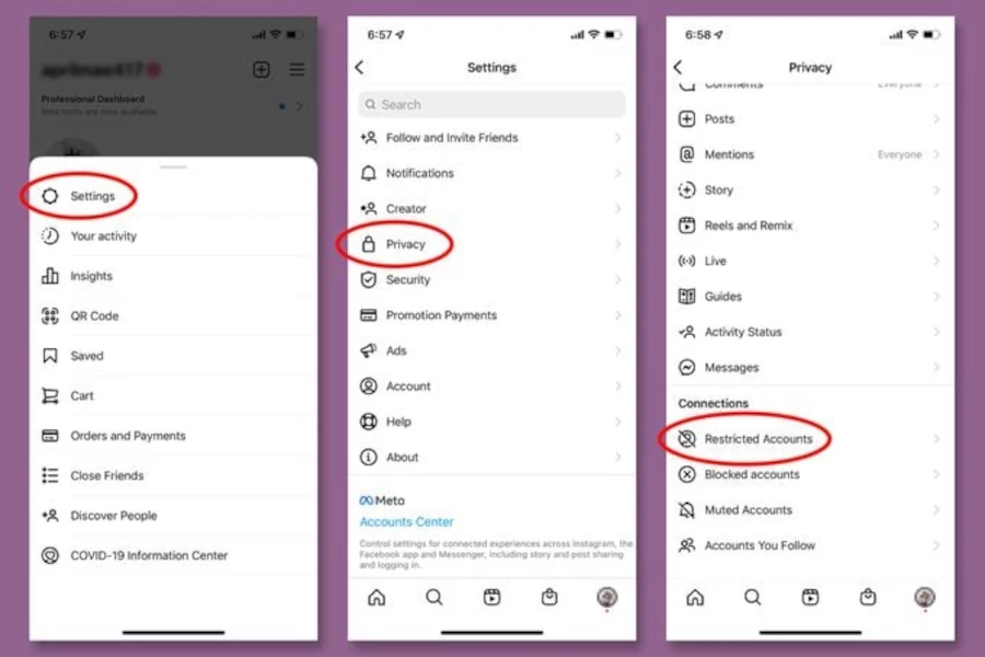 محدود کردن افراد در اینستاگرام از طریق صفحه تنظیمات خود