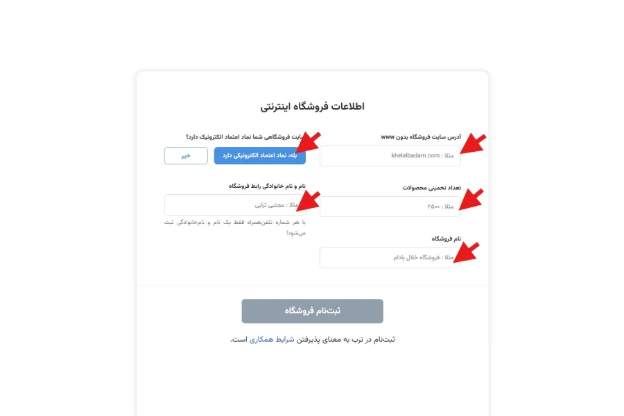 ثبت اطلاعات فروشگاه آنلاین